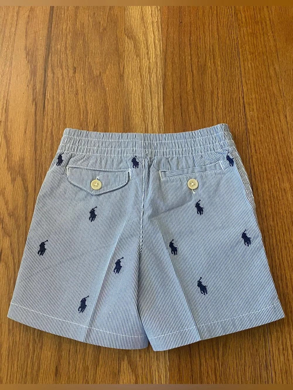 Ralph Lauren White Polo Shirt with Blue Stripe Embroidered Pony’s Shorts Set